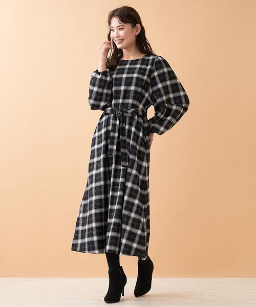 en recre(アンレクレ)の「チェックロングワンピ-ス(ワンピース・レディース・ブラック/ダークネイビー・2)」の13枚目の写真