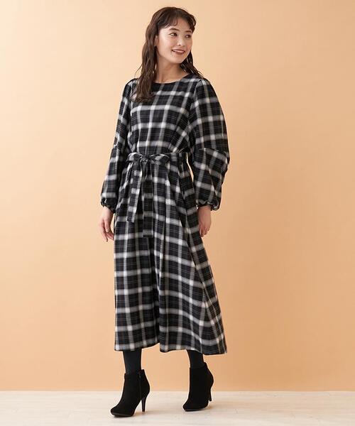 en recre(アンレクレ)の「チェックロングワンピ-ス(ワンピース・レディース・ブラック/ダークネイビー・2)」の16枚目の写真