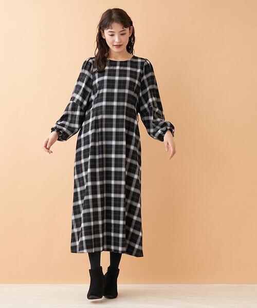 en recre(アンレクレ)の「チェックロングワンピ-ス(ワンピース・レディース・ブラック/ダークネイビー・2)」の17枚目の写真