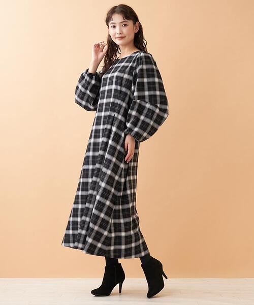 en recre(アンレクレ)の「チェックロングワンピ-ス(ワンピース・レディース・ブラック/ダークネイビー・2)」の18枚目の写真
