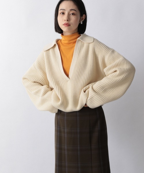 LOWRYS FARM（ローリーズファーム）の「アゼスキッパープルオーバーＬＳ　255515（ニット/セーター・レディース・アイボリー/ダークブラウン/グリーン・FREE）」の2枚目の写真