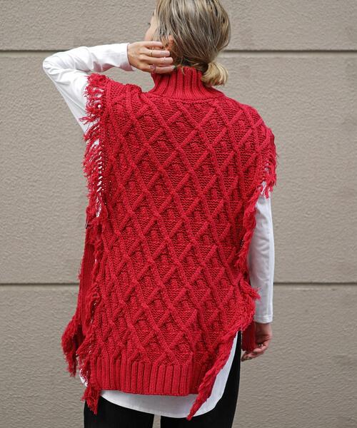 AULA AILA（アウラアイラ）の「AULA AILA（アウラ アイラ）別注ニットベスト（ベスト・レディース・ベージュ/レッド・0）」の9枚目の写真