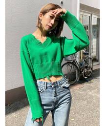 EMODA | ヘムクラッシュVネックニット(ニット/セーター)