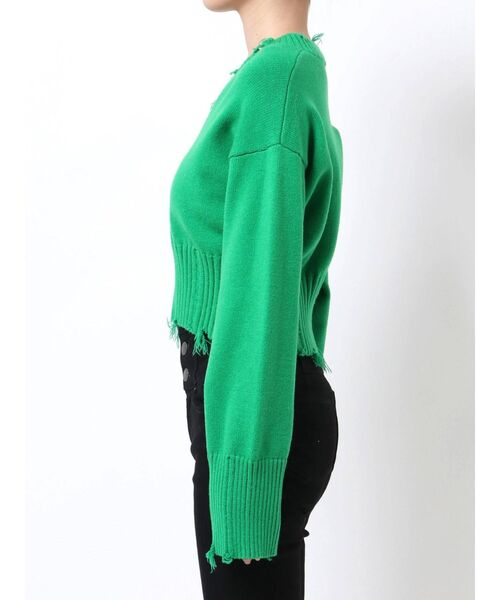 EMODA（エモダ）の「ヘムクラッシュVネックニット（ニット/セーター・レディース・ホワイト/ブラック/ブルー/グリーン・FREE）」の13枚目の写真