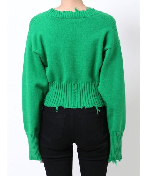 EMODA（エモダ）の「ヘムクラッシュVネックニット（ニット/セーター・レディース・ホワイト/ブラック/ブルー/グリーン・FREE）」の11枚目の写真