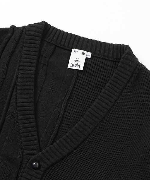 X-girl（エックスガール）の「CONTRAST KNIT CARDIGAN（カーディガン/ボレロ・レディース・ホワイト/ブラック・ONE SIZE）」の5枚目の写真