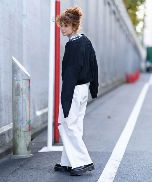 X-girl（エックスガール）の「CONTRAST KNIT CARDIGAN（カーディガン/ボレロ・レディース・ホワイト/ブラック・ONE SIZE）」の12枚目の写真