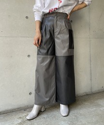 パッチワークレザーワイドカーゴパンツ