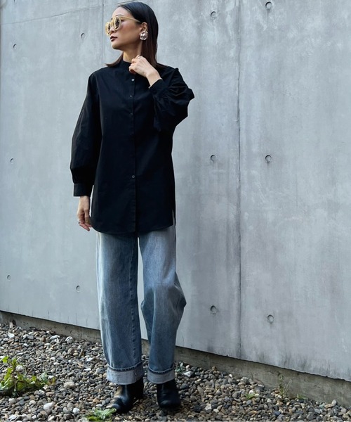 y/m by Yukie（イムバイユキエ）の「ブロードバンドカラーシャツ（シャツ/ブラウス・レディース・ブラック/オフホワイト・FREE）」の20枚目の写真