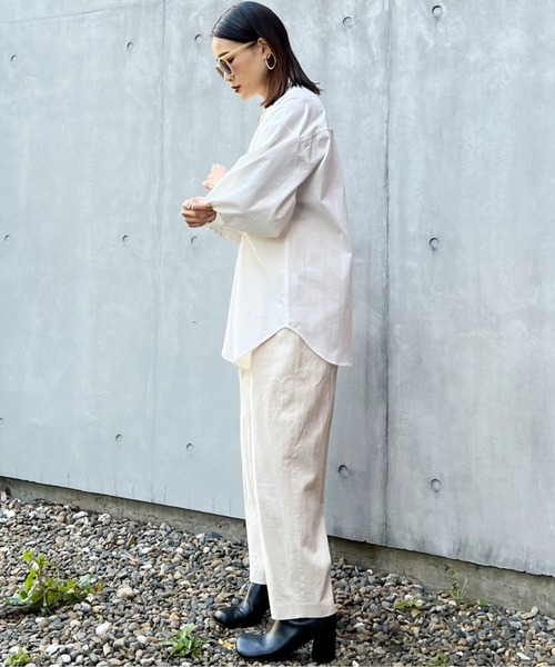 y/m by Yukie（イムバイユキエ）の「ブロードバンドカラーシャツ（シャツ/ブラウス・レディース・ブラック/オフホワイト・FREE）」の5枚目の写真