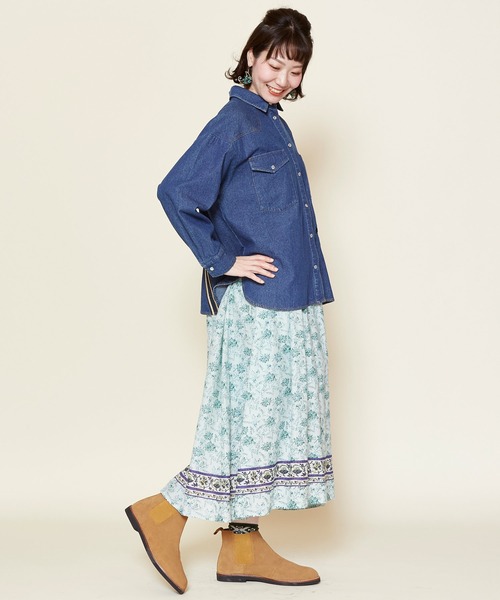 チャイハネ（チャイハネ）の「【チャイハネ】オルカジ刺繍デニムシャツ（シャツ/ブラウス・レディース・ダークブルー/ライトブルー・FREE）」の3枚目の写真