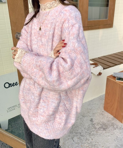 Dita(ディータ)の「マシュマロカラーケーブルニット(ニット/セーター・レディース・オフホワイト/ベビーピンク・FREE)」の1枚目の写真