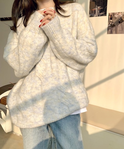 Dita(ディータ)の「マシュマロカラーケーブルニット(ニット/セーター・レディース・オフホワイト/ベビーピンク・FREE)」の8枚目の写真