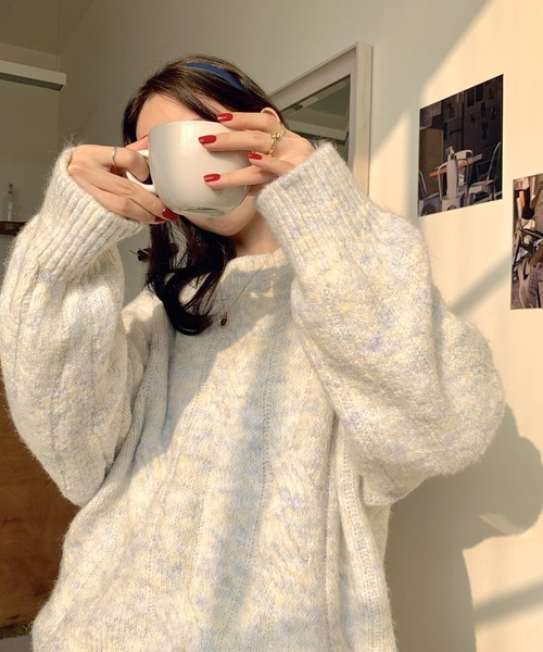 Dita(ディータ)の「マシュマロカラーケーブルニット(ニット/セーター・レディース・オフホワイト/ベビーピンク・FREE)」の9枚目の写真