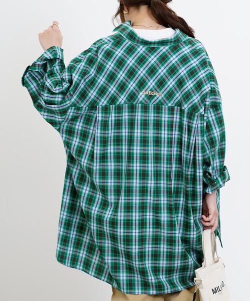 MILKFED.（ミルクフェド）の「EMBROIDERED LOGO PLAID SHIRT（シャツ/ブラウス・レディース・ピンク/グリーン/ライトグリーン・ONE SIZE）」の4枚目の写真