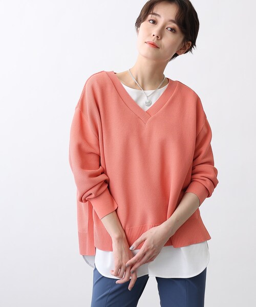 INDIVI(インディヴィ)の「◆【LLサイズ限定/2点セット/日本製/洗える】カットソー付Vネックニット(その他トップス・レディース・サックスブルー/ライトグリーン/ライトオレンジ系/チャコールグレー・19/13/15 )」の4枚目の写真
