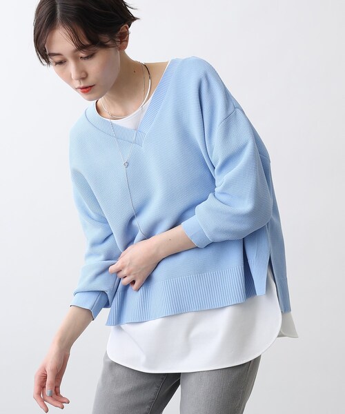 INDIVI(インディヴィ)の「◆【LLサイズ限定/2点セット/日本製/洗える】カットソー付Vネックニット(その他トップス・レディース・サックスブルー/ライトグリーン/ライトオレンジ系/チャコールグレー・19/13/15 )」の3枚目の写真
