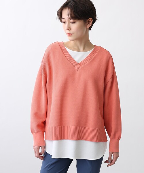 INDIVI(インディヴィ)の「◆【LLサイズ限定/2点セット/日本製/洗える】カットソー付Vネックニット(その他トップス・レディース・サックスブルー/ライトグリーン/ライトオレンジ系/チャコールグレー・19/13/15 )」の6枚目の写真