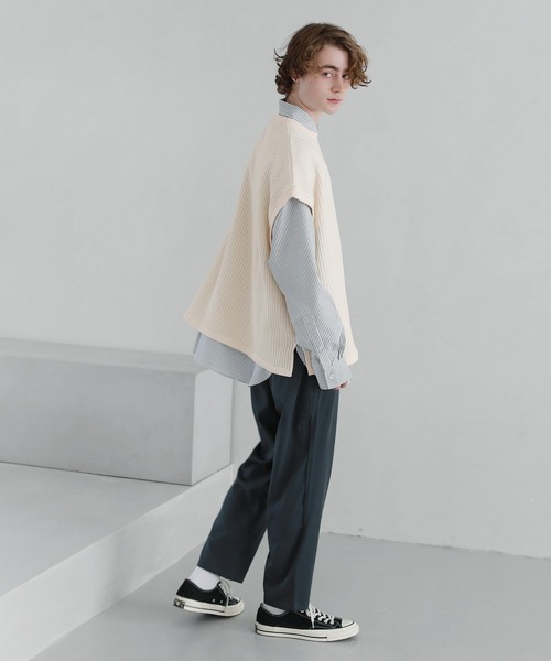 ETELIO（エテリオ）の「ビッグシルエットワッフルベスト（ベスト・メンズ・チャコール/サックスブルー/ブラック/アイボリー/テラコッタ/ネイビー・L/M/S）」の8枚目の写真