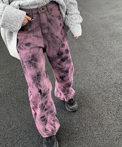 MANGROVE(マングローブ)の「タイダイストレートデニム(デニムパンツ・レディース・パープル/グレー・MEDIUM/LARGE)」の4枚目の写真