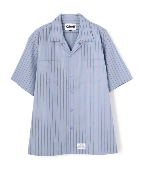 schott（ショット）の「【WEB LIMITED】Schott/ショット/TC WORK SHIRT JAPAN STRIPE/ストライプ ワークシャツ（シャツ/ブラウス・メンズ・ライトブルー/マスタード/ホワイト/ブラック/ブルー系その他3・XX-LARGE/X-LARGE/LARGE/MEDIUM/2XL）」の4枚目の写真