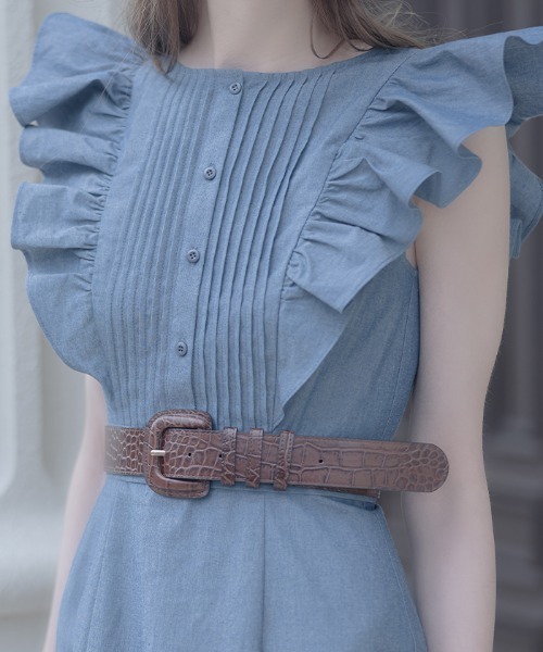 AMBIENT(アンビエント)の「クロコ型押しレザーベルト(ベルト・レディース・ブラック/ブラウン/アイボリー/キャメル・FREE)」の1枚目の写真