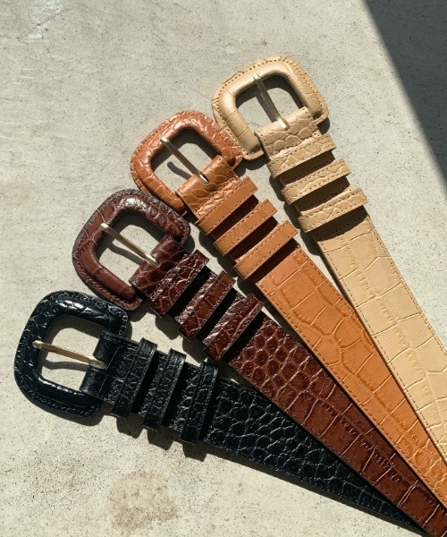 AMBIENT(アンビエント)の「クロコ型押しレザーベルト(ベルト・レディース・ブラック/ブラウン/アイボリー/キャメル・FREE)」の10枚目の写真
