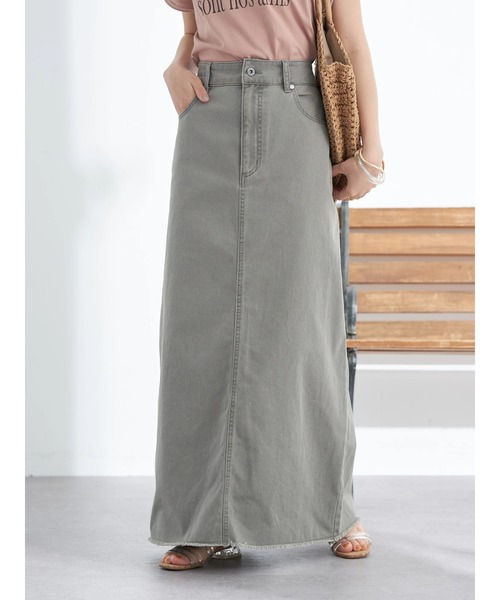 earth music&ecology(アースミュージックアンドエコロジー)の「スリットデニムタイトスカート(デニムスカート・レディース・チャコールグレー/モカ/ミント・M/S)」の4枚目の写真