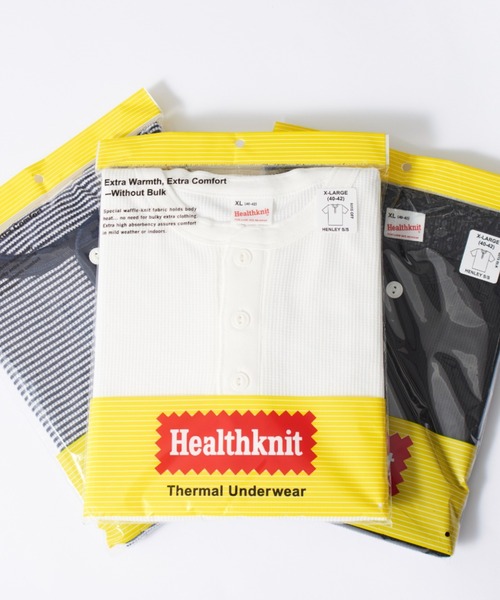 Healthknit（ヘルスニット）の「【Healthknit】ヘンリーネックワッフル半袖パックTEEシャツ サーマル半袖パックTシャツ 601S（Tシャツ/カットソー・メンズ・ホワイト/ブラック/ネイビー/レッド/ブルー/ブラック系その他2/グリーン/ブラウン/イエロー/ピンク/ロイヤルブルー・M/L/XL）」の2枚目の写真