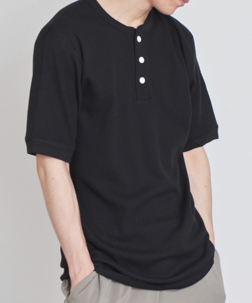 Healthknit（ヘルスニット）の「【Healthknit】ヘンリーネックワッフル半袖パックTEEシャツ サーマル半袖パックTシャツ 601S（Tシャツ/カットソー・メンズ・ホワイト/ブラック/ネイビー/レッド/ブルー/ブラック系その他2/グリーン/ブラウン/イエロー/ピンク/ロイヤルブルー・M/L/XL）」の12枚目の写真