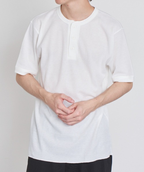 Healthknit（ヘルスニット）の「【Healthknit】ヘンリーネックワッフル半袖パックTEEシャツ サーマル半袖パックTシャツ 601S（Tシャツ/カットソー・メンズ・ホワイト/ブラック/ネイビー/レッド/ブルー/ブラック系その他2/グリーン/ブラウン/イエロー/ピンク/ロイヤルブルー・M/L/XL）」の14枚目の写真