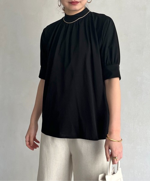prose verse（プロズヴェール）の「シルケットギャザーハイネックカットソー（Tシャツ/カットソー・レディース・ブラック/オフホワイト・FREE）」の4枚目の写真