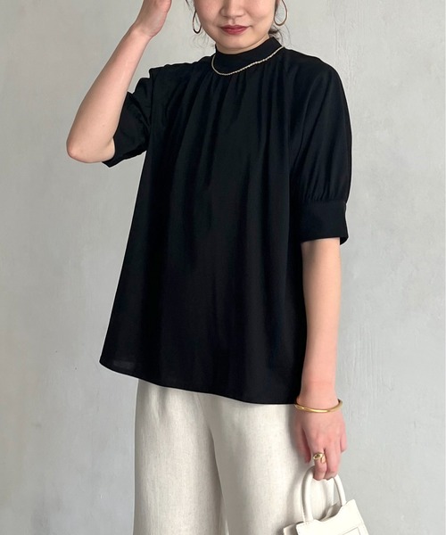 prose verse（プロズヴェール）の「シルケットギャザーハイネックカットソー（Tシャツ/カットソー・レディース・ブラック/オフホワイト・FREE）」の7枚目の写真
