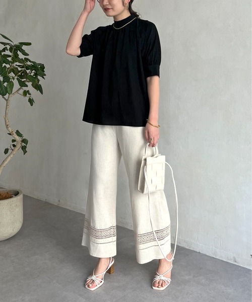 prose verse（プロズヴェール）の「シルケットギャザーハイネックカットソー（Tシャツ/カットソー・レディース・ブラック/オフホワイト・FREE）」の10枚目の写真