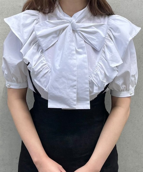 TITTY&CO.（ティティーアンドコー）の「【TITTY&CO.】ラッフルリボンブラウス（シャツ/ブラウス・レディース・ホワイト/マルチ・FREE）」の3枚目の写真