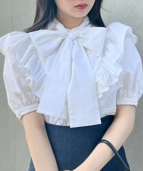 TITTY&CO.（ティティーアンドコー）の「【TITTY&CO.】ラッフルリボンブラウス（シャツ/ブラウス・レディース・ホワイト/マルチ・FREE）」の8枚目の写真