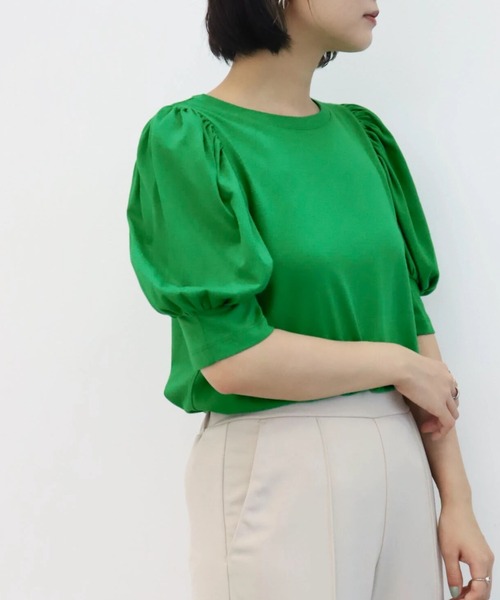 Green Parks(グリーンパークス)の「・SUGAR SPOON ボリュームスリーブTシャツ(Tシャツ/カットソー・レディース・ブラック/オフホワイト/サックスブルー/イエロー/グリーン・FREE)」の4枚目の写真