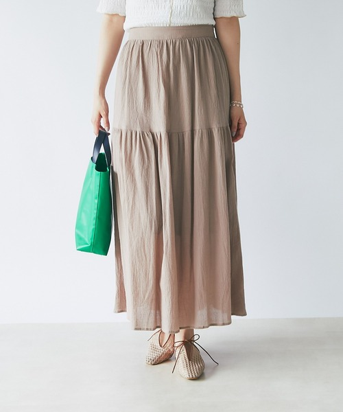 un dix cors（アンディコール）の「着心地抜群　綿楊柳2段ティアードスカート（スカート・レディース・ブラック/ブラウン/ブルー・FREE）」の2枚目の写真