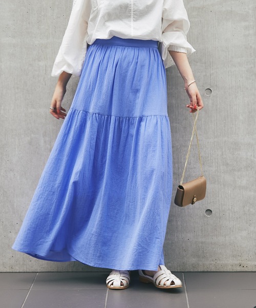 un dix cors（アンディコール）の「着心地抜群　綿楊柳2段ティアードスカート（スカート・レディース・ブラック/ブラウン/ブルー・FREE）」の3枚目の写真