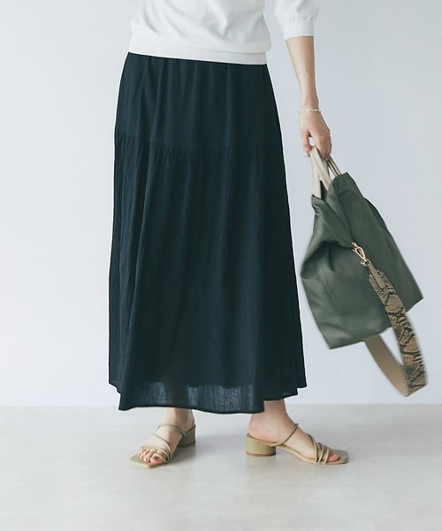 un dix cors（アンディコール）の「着心地抜群　綿楊柳2段ティアードスカート（スカート・レディース・ブラック/ブラウン/ブルー・FREE）」の4枚目の写真