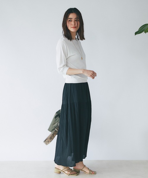 un dix cors（アンディコール）の「着心地抜群　綿楊柳2段ティアードスカート（スカート・レディース・ブラック/ブラウン/ブルー・FREE）」の16枚目の写真