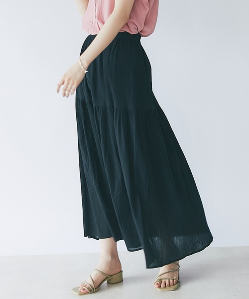 un dix cors（アンディコール）の「着心地抜群　綿楊柳2段ティアードスカート（スカート・レディース・ブラック/ブラウン/ブルー・FREE）」の10枚目の写真