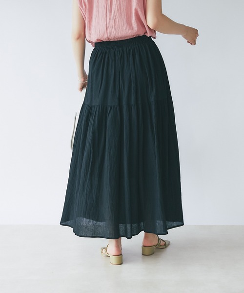 un dix cors（アンディコール）の「着心地抜群　綿楊柳2段ティアードスカート（スカート・レディース・ブラック/ブラウン/ブルー・FREE）」の7枚目の写真