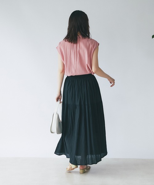 un dix cors（アンディコール）の「着心地抜群　綿楊柳2段ティアードスカート（スカート・レディース・ブラック/ブラウン/ブルー・FREE）」の5枚目の写真