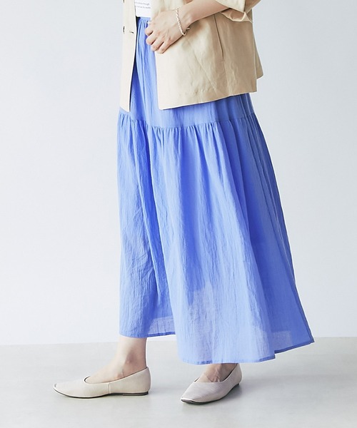 un dix cors（アンディコール）の「着心地抜群　綿楊柳2段ティアードスカート（スカート・レディース・ブラック/ブラウン/ブルー・FREE）」の8枚目の写真