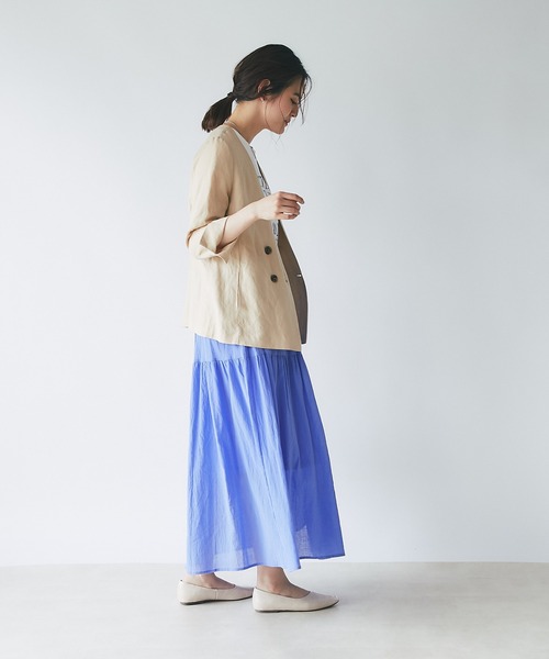 un dix cors（アンディコール）の「着心地抜群　綿楊柳2段ティアードスカート（スカート・レディース・ブラック/ブラウン/ブルー・FREE）」の6枚目の写真