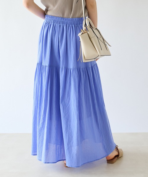 un dix cors（アンディコール）の「着心地抜群　綿楊柳2段ティアードスカート（スカート・レディース・ブラック/ブラウン/ブルー・FREE）」の12枚目の写真