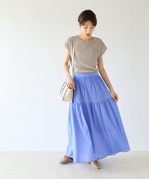 un dix cors（アンディコール）の「着心地抜群　綿楊柳2段ティアードスカート（スカート・レディース・ブラック/ブラウン/ブルー・FREE）」の9枚目の写真