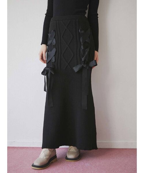 merry jenny（メリージェニー）の「ribbon ribbon knit skirt（スカート・レディース・ブラック/アイボリー/レッド・FREE）」の7枚目の写真