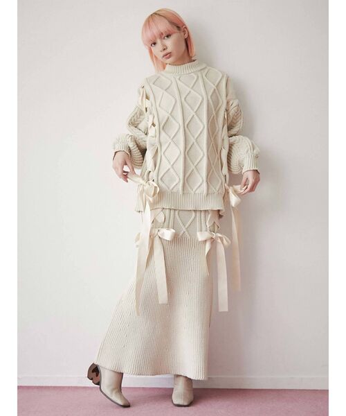 merry jenny（メリージェニー）の「ribbon ribbon knit skirt（スカート・レディース・ブラック/アイボリー/レッド・FREE）」の10枚目の写真